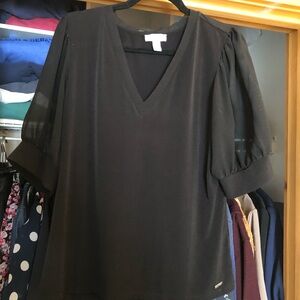 Calvin Klein Black Sheer Sleeve Blouse